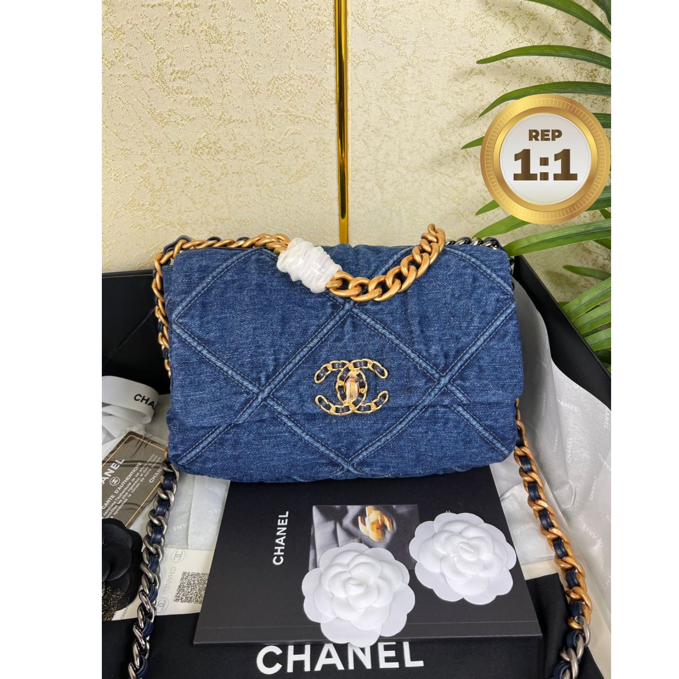 [REP 1:1] Chanel 19 Handbag Denim Blue For Women 10.1in/26cm AS1160